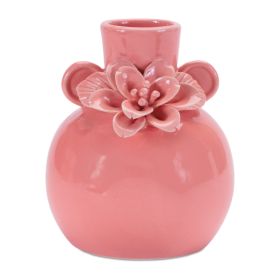 Vase w/Floral (Set of 2) 5.75"H Stoneware