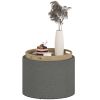Round Storage Ottoman Coffee Table with Flip Top Tray, Linen Fabric Upholstered Footstool with Hidden Compartment