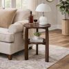 Solid Rubberwood Round End Table, 2-Tier Side Table with Storage Shelf, Small Accent Table for Living Room, Bedroom