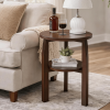 Solid Rubberwood Round End Table, 2-Tier Side Table with Storage Shelf, Small Accent Table for Living Room, Bedroom