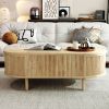 U-Can Minimalist Oval Lift-Top Coffee Table with Hidden Storage and Wood Wave Grain Finish