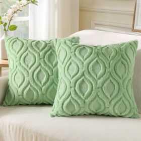 Summer Throw Pillow Covers 18x18 Inch Set of 2, Soft Plush Faux Wool Light Sage Green Solid Couch Pillow Covers