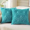 Summer Throw Pillow Covers 18x18 Inch Set of 2, Soft Plush Faux Wool Turquoise Solid Couch Pillow Covers
