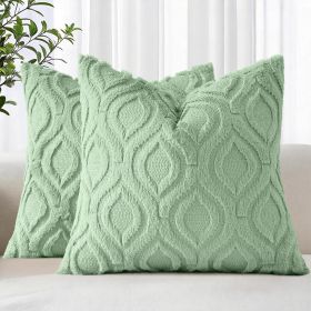 Throw Pillow Covers 18x18 Inch Set of 2, Soft Plush Faux Wool Sage Green Solid Couch Pillow Covers