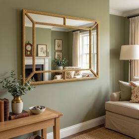 36 X 24 Inch Gold Wall Mirror with Beaded Frame for Various Scenarios, Such As Living Rooms, Entryways, Etc