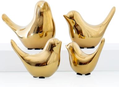 Small Birds Statues Home Modern Style Decorative Ornaments for Living Room, Bedroom, Office Desktop, Cabinets (4Pcs Gold Birds)