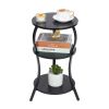 Vintage Small Round Side Table, 3-Tier Slim Waist Circular End Table with Storage Shelf, Compact Tea Sofa Side Table
