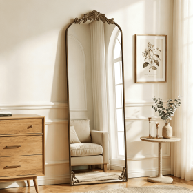 64"x 21" Vintage Arched Full Length Mirror Wall-Mounted Floor Mirror with Metal Frame, Antique Bronze