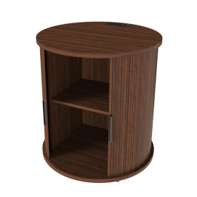 Set of 2 Mid Century Modern Cylinder End Tables with Built-in Charging Station & Sliding Door, 2-Tier Storage Round Nightstands with USB Ports