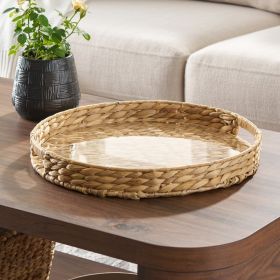 16-Inch Natural Water Hyacinth Decorative Tray with Clear Acrylic Insert, 1 Count