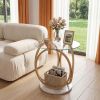 Round End Table Faux Marble Side Table with Tempered Glass Tabletop