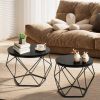 Modern Geometric Coffee Table Set of 2, Round Nesting Side Tables with Hidden Storage, Movable End Tables for Living Room Decor & Practical Use, Black