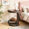2-Tier round End Table Faux Marble Side Table with Storage Shelf Living Room Coffee Table Sofa Organizer