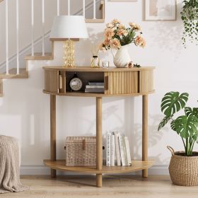 31.5-Inch Grooved Half-Moon Console Table, Farmhouse Sofa Table Behind Couch, Modern Entryway Table, Decorative Table for Living Room, Hallway