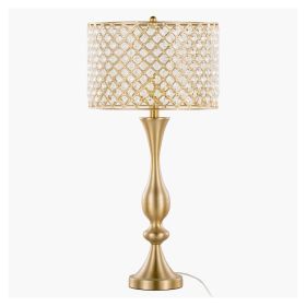 Topaz 27" Metal Table Lamp in Gold Metal with Clear K9 Crystal and Metal Shade