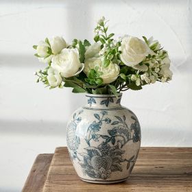 Ceramic Chinoiserie Floral Vase | 6.3 Inch Blue and White Vintage | Retro Ice Cracked Blue and White Porcelain Vase for Table, Living Room