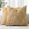 Throw Pillow Covers 18x18 Inch Set of 2, Soft Plush Faux Wool Khaki Solid Couch Pillow Covers