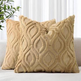 Throw Pillow Covers 18x18 Inch Set of 2, Soft Plush Faux Wool Khaki Solid Couch Pillow Covers