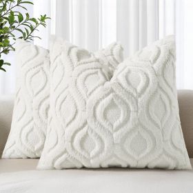 Throw Pillow Covers 18x18 Inch Set of 2, Soft Plush Faux Wool Cream White Solid Couch Pillow Covers