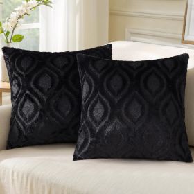 Throw Pillow Covers 18x18 Inch Set of 2, Soft Plush Faux Wool Black Solid Couch Pillow Covers