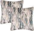 Pack of 2 Nordic Style Decorative Throw Pillow Covers for Sofa Bed Card Chair Geometric Cushion Cases Jacquard Chenille (Teal Stripes, 18 X 18 Inches)