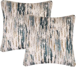 Pack of 2 Nordic Style Decorative Throw Pillow Covers for Sofa Bed Card Chair Geometric Cushion Cases Jacquard Chenille (Teal Stripes, 18 X 18 Inches)