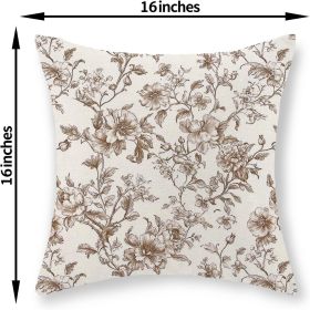 Brown Pillow Covers 16x16 Set of 2 Brown and Cream Floral Chinoiserie Throw Pillows Vintage Rustic Toile Flower Decorative Pillow Cases Outdoor Chinoi