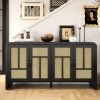Rattan Sideboard Buffet Cabinet with Storage, 59'' Large Boho Storage Cabinet with 4 Doors and Adjustable Shelves