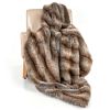 Brown Taupe 780GSM Faux Fox Fur Throw Blanket 60"x80" Double-Sided PV Fleece Lined Blanket