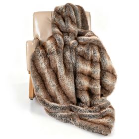 Brown Taupe 780GSM Faux Fox Fur Throw Blanket 60"x80" Double-Sided PV Fleece Lined Blanket