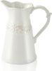 White Ceramic Pitcher Vase, Flower Pitcher,Farmhouse vase for Home Décor, 8.5inch Jug Vase.