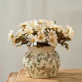 Ceramic Red Rose Floral Vase with Wide Mouth Lace, 4.84 Inch Cracked Chinoiserie Rustic Farmhouse Vases, Pastoral Retro Vase for Home Decor, Table