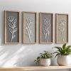 3D Wooden Floral Wall Decor Set, Framed Botanical Wall Art for Bathroom, Bedroom, Living Room and Office, Set of 4