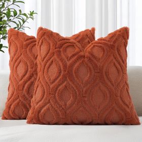 Throw Pillow Covers 18x18 Inch Set of 2, Soft Plush Faux Wool Rust Solid Couch Pillow Covers