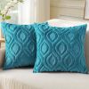 Summer Throw Pillow Covers 18x18 Inch Set of 2, Soft Plush Faux Wool Teal Solid Couch Pillow Covers