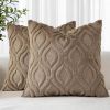 Throw Pillow Covers 18x18 Inch Set of 2, Soft Plush Faux Wool Light Brown Solid Couch Pillow Covers