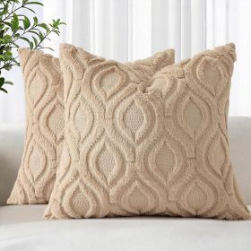 Throw Pillow Covers 18x18 Inch Set of 2, Soft Plush Faux Wool Light Khaki Solid Couch Pillow Covers