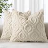 Throw Pillow Covers 18x18 Inch Set of 2, Soft Plush Faux Wool Beige Solid Couch Pillow Covers