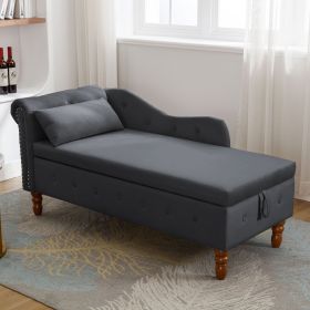 Black Chaise Lounge Indoor,Velvet Lounge Chair for Bedroom with Storage & Pillow