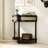 Unique Half Moon Design End Table with Sliding Rattan Door