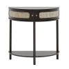 Half-moon Rattan Console Table with 2 Drawers, Rattan Entryway Table with Natural Rattan Sliding Door, Console Table with Storage for Living Room