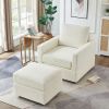 Classic Corduroy Chaise Lounge, Comfy Sofa Chaise Couch Chair, Upholstered Accent Chair with Ottoman for Living Room - Beige