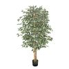 6FT Artificial Ficus Tree with Black Pot, Tall Faux Ficus Plant with Natural Wood Trunk and Realistic Green Leaves, Indoor Fake Silk Tree for Home