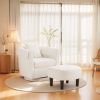 Swivel Accent Chair with Ottoman Set, Modern Chenille Barrel Armchair with Removable Back Pillow & 2 Armrest Covers for Living Room, Bedroom, Office