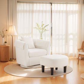 Swivel Accent Chair with Ottoman Set, Modern Chenille Barrel Armchair with Removable Back Pillow & 2 Armrest Covers for Living Room, Bedroom, Office