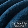 Navy Blue Decorative Throw Pillow Covers 18x18 Inch Set of 2, Square Soft Faux Rabbit Fur Thick Striped Cushion Cover