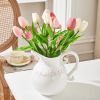 Ceramic Pitcher White Flower Vase, Farmhouse Ceramic Jug Vase for Home Décor, 7.3 inch Height.