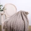 Coffee Diamond Pattern Knitted Throw Blanket with Tassels – Warm, Cozy Woven Cover for Bed, Sofa, Couch, or Home Décor