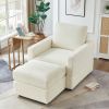 Classic Corduroy Chaise Lounge, Comfy Sofa Chaise Couch Chair, Upholstered Accent Chair with Ottoman for Living Room - Beige