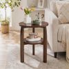 Solid Rubberwood Round End Table, 2-Tier Side Table with Storage Shelf, Small Accent Table for Living Room, Bedroom